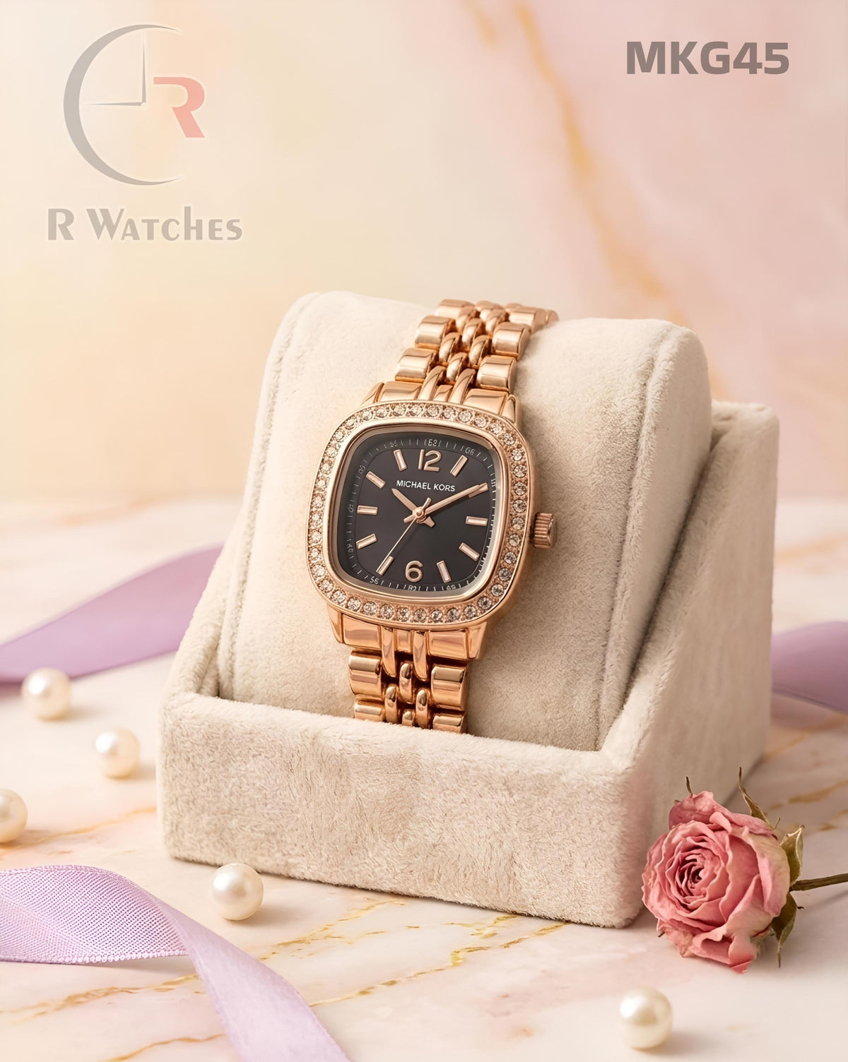(SS)🖤 MK girls rose gold black dimond (MKG45)
