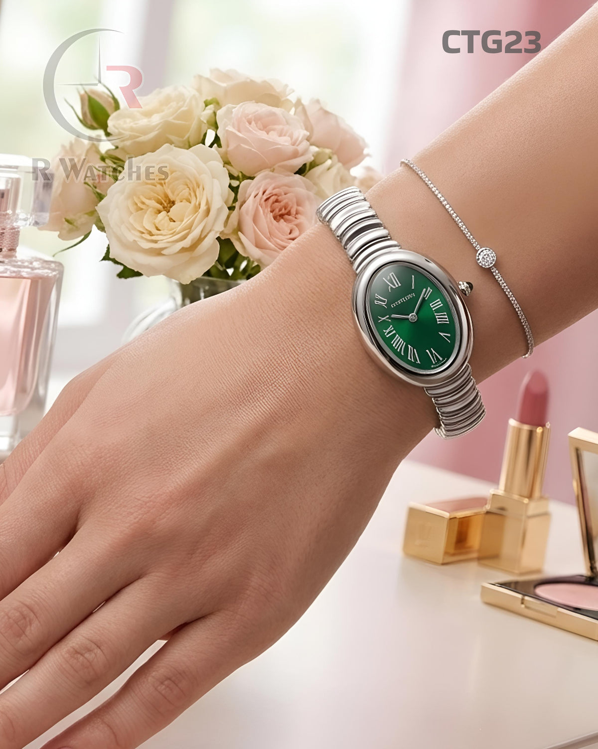 (SS)🖤⭐ Cartier Girls Silver Green Roman Dial (CTG23)
