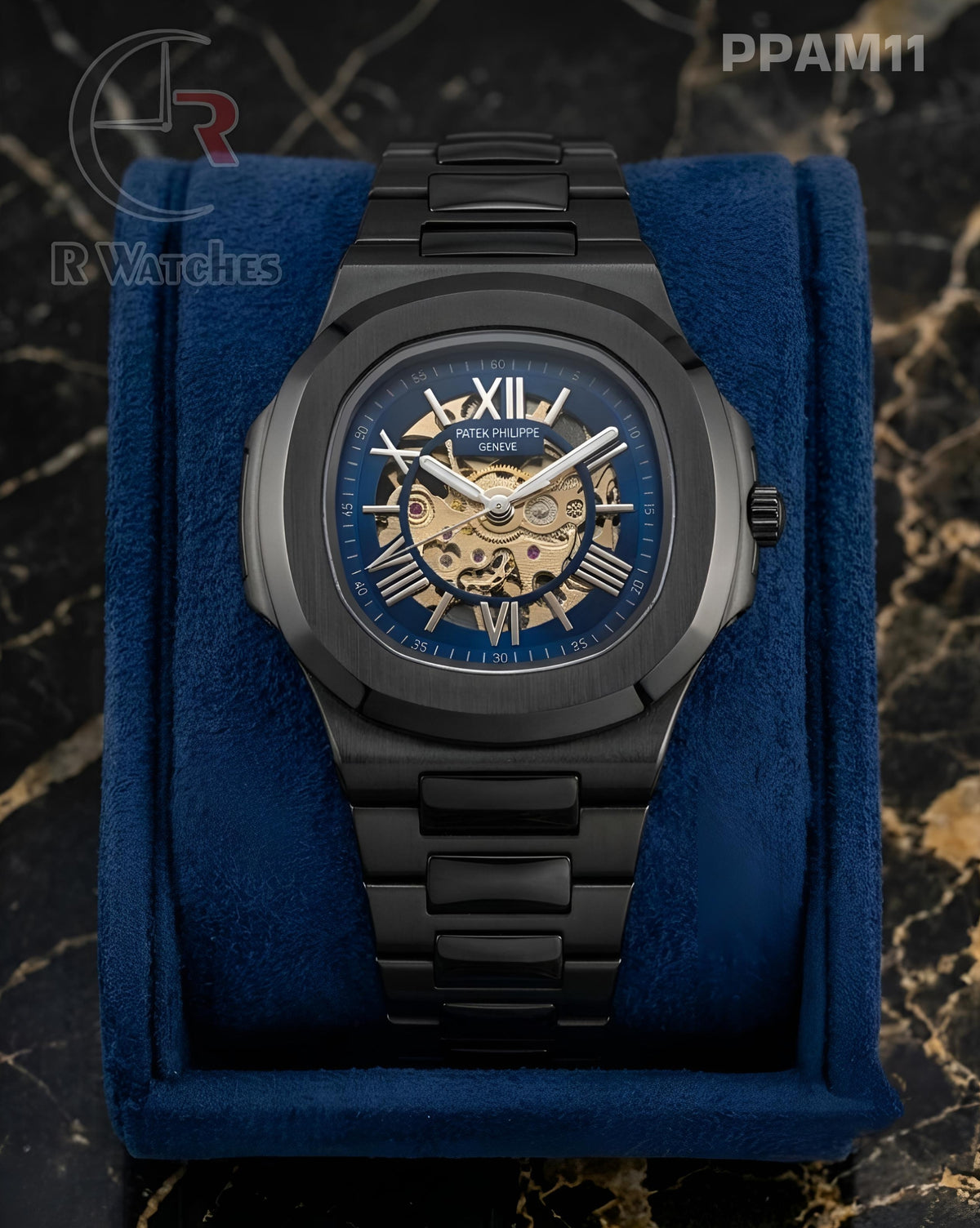 (OS3)🖤⭐ Patek philip automatic full black blue (PPAM11)