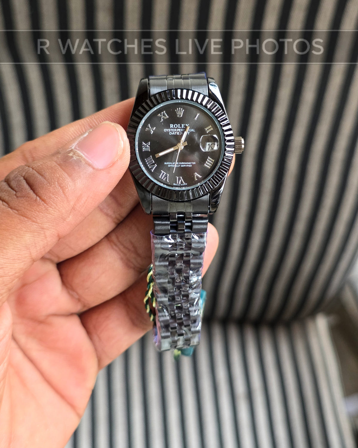 (OS3)📷⭐ Rolex Girls Full Black Roman Dial (RXG19)