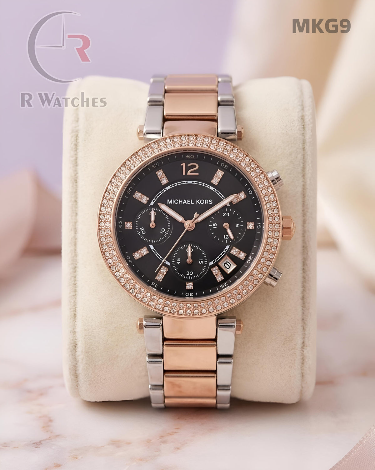 (OS)🖤⭐ MK Girls Rose Gold Black Dial (MKG9)