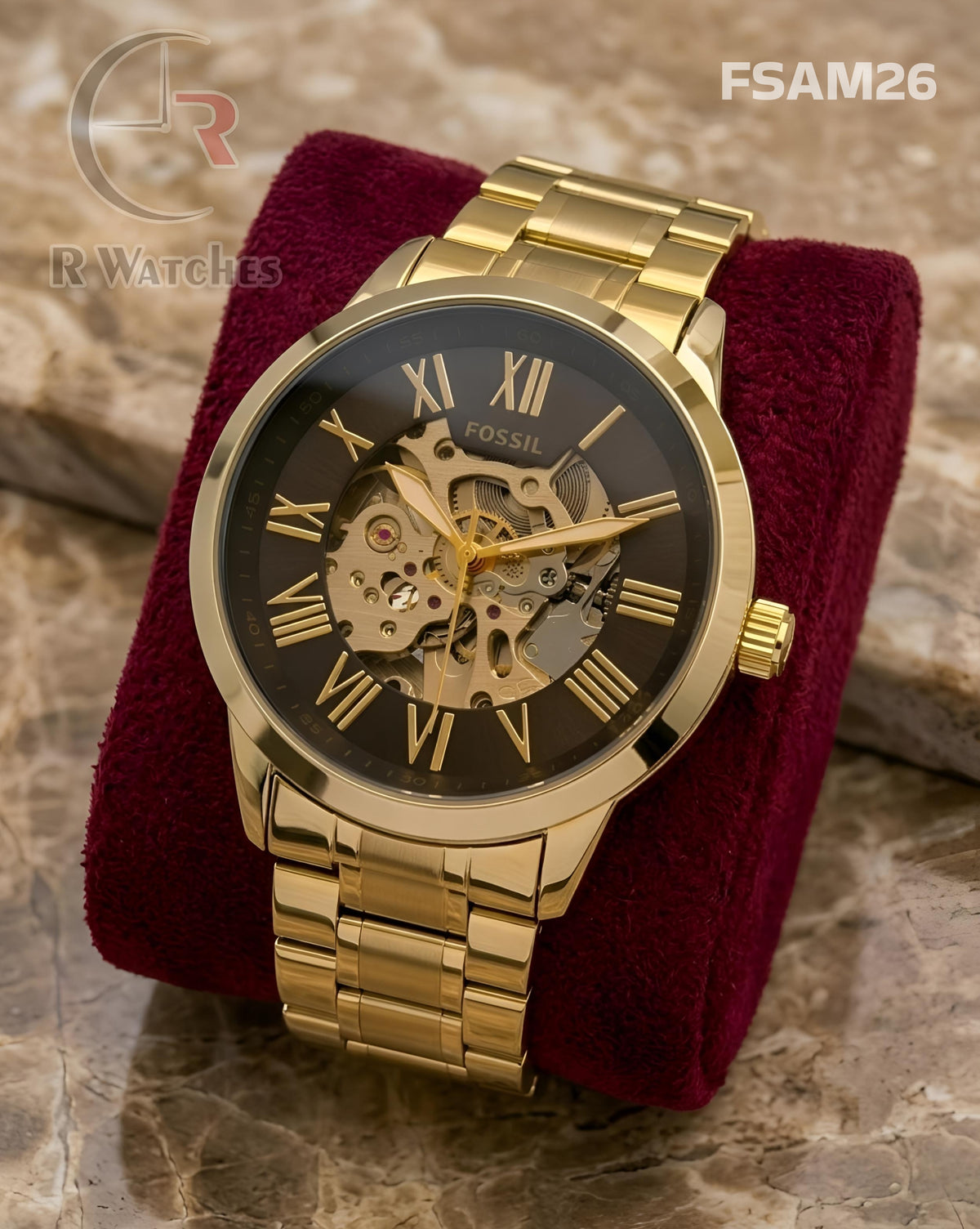 (OS2)🖤⭐ Fossil Automatic Full Gold Roman Dial (FSAM26)