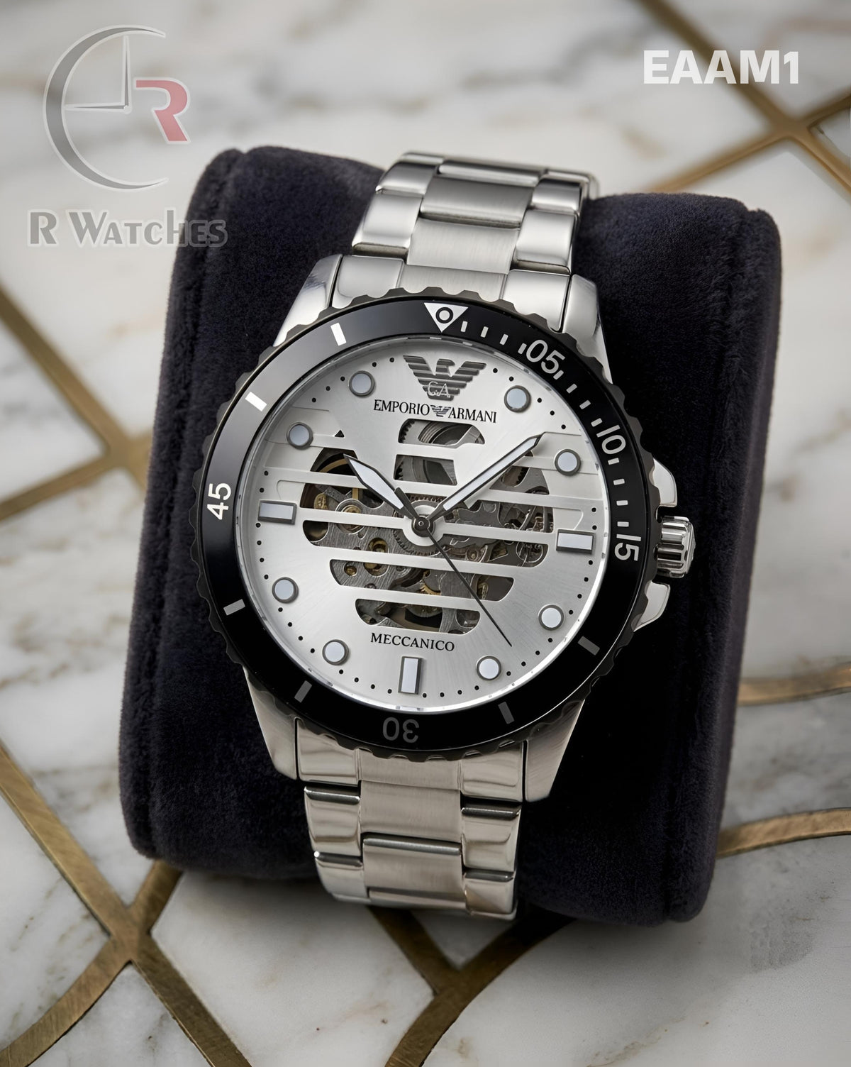 (OS)🖤⭐ Emporio Armani Automatic Black Silver Dial (EAAM1)