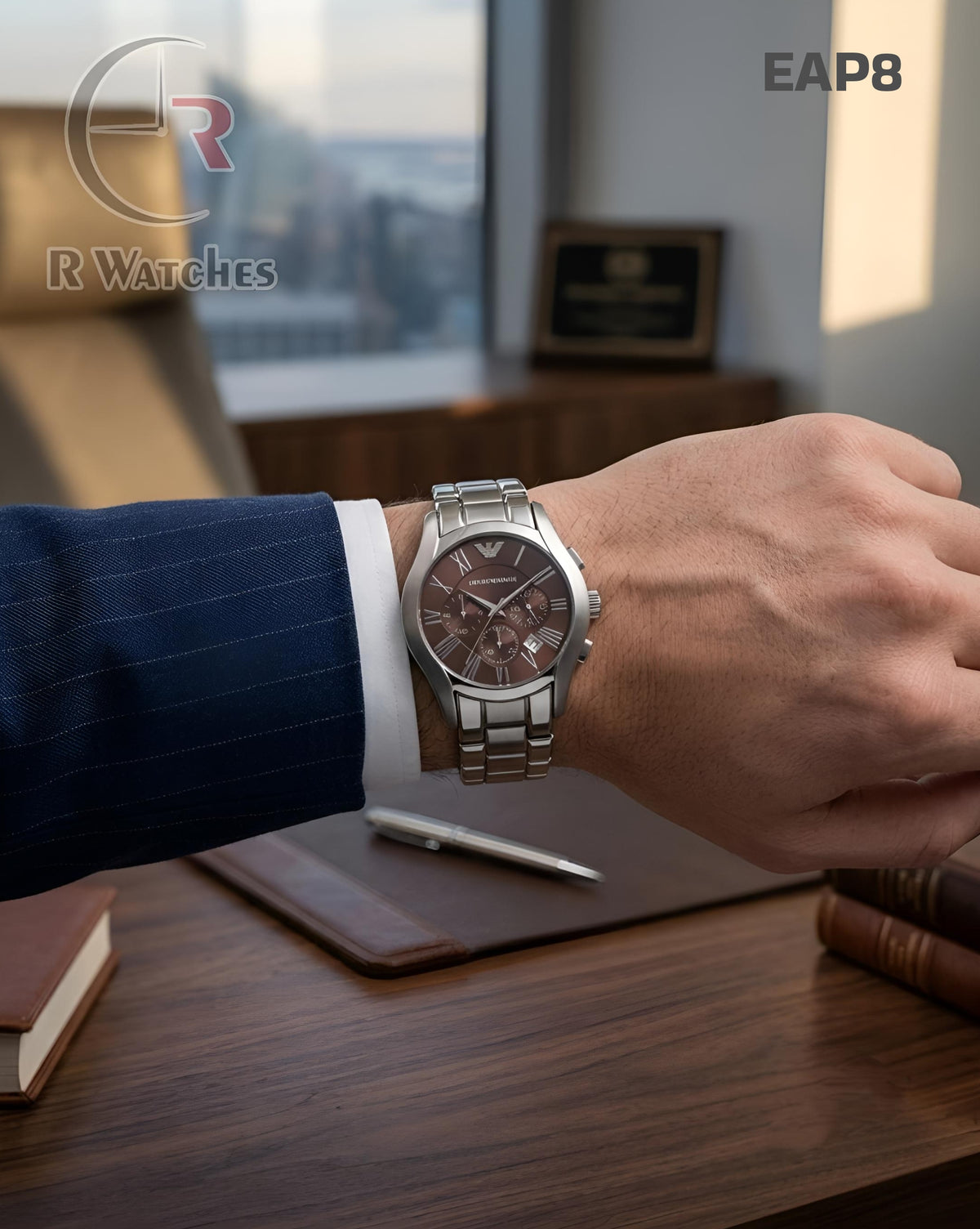 (OS2)🖤⭐ Armani heavy Silver Brown Roman Dial (EAP8)