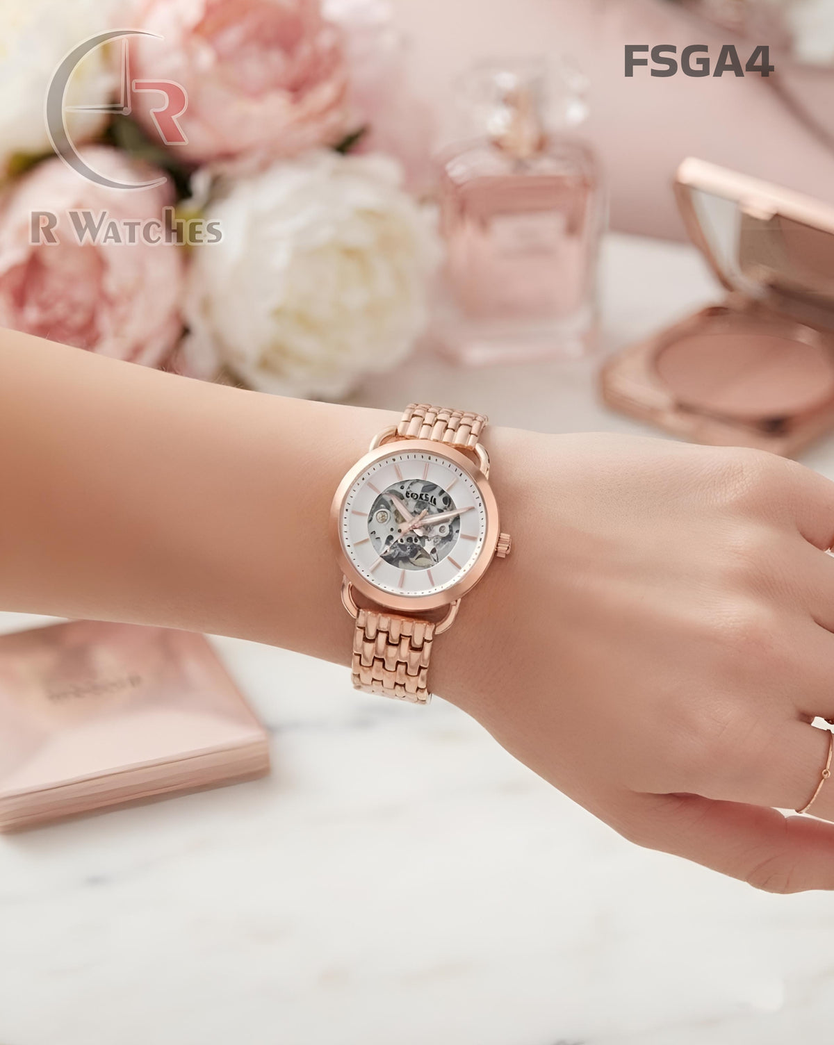 (SS)🖤⬆️ Fossil Girls Automatic Rose Gold White (FSGA4)