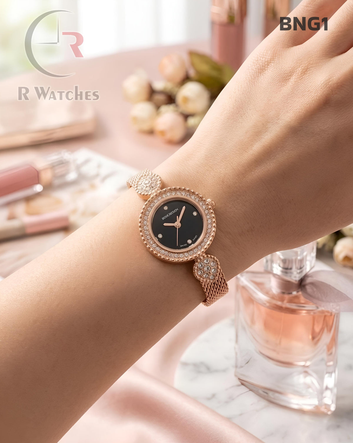 (SS)🖤⭐ Boucheron Girls Rose Gold Black Dial (BNG1)