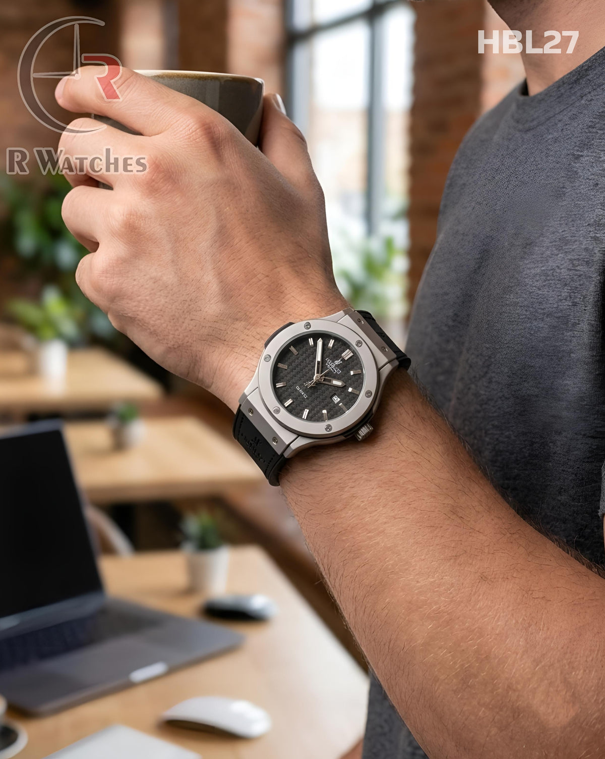 (OS2)🖤 Hublot Leather Silver Black (HBL27)