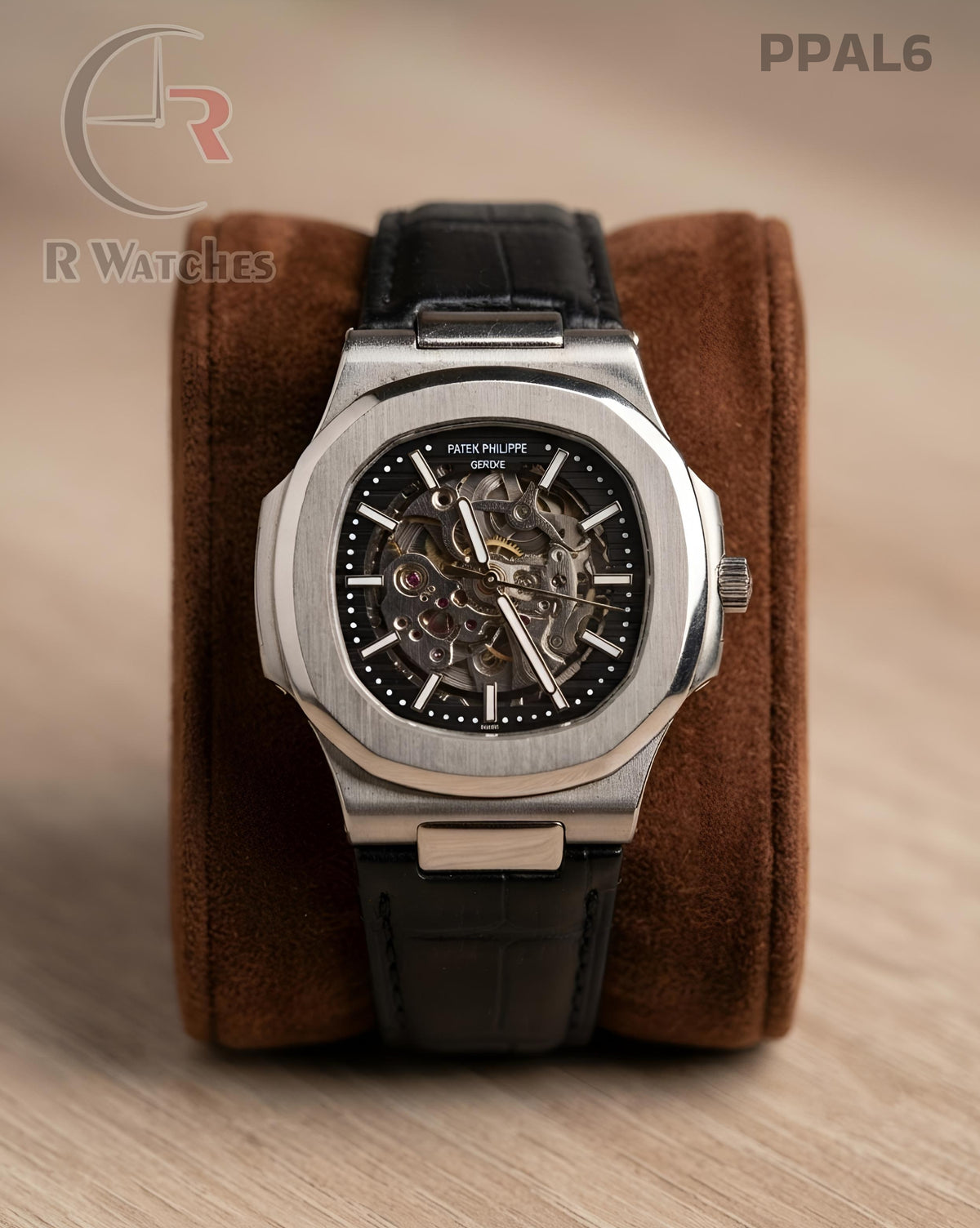 (OS)🖤⭐ Patek Philippe Automatic Leather Silver Black (PPAL6)