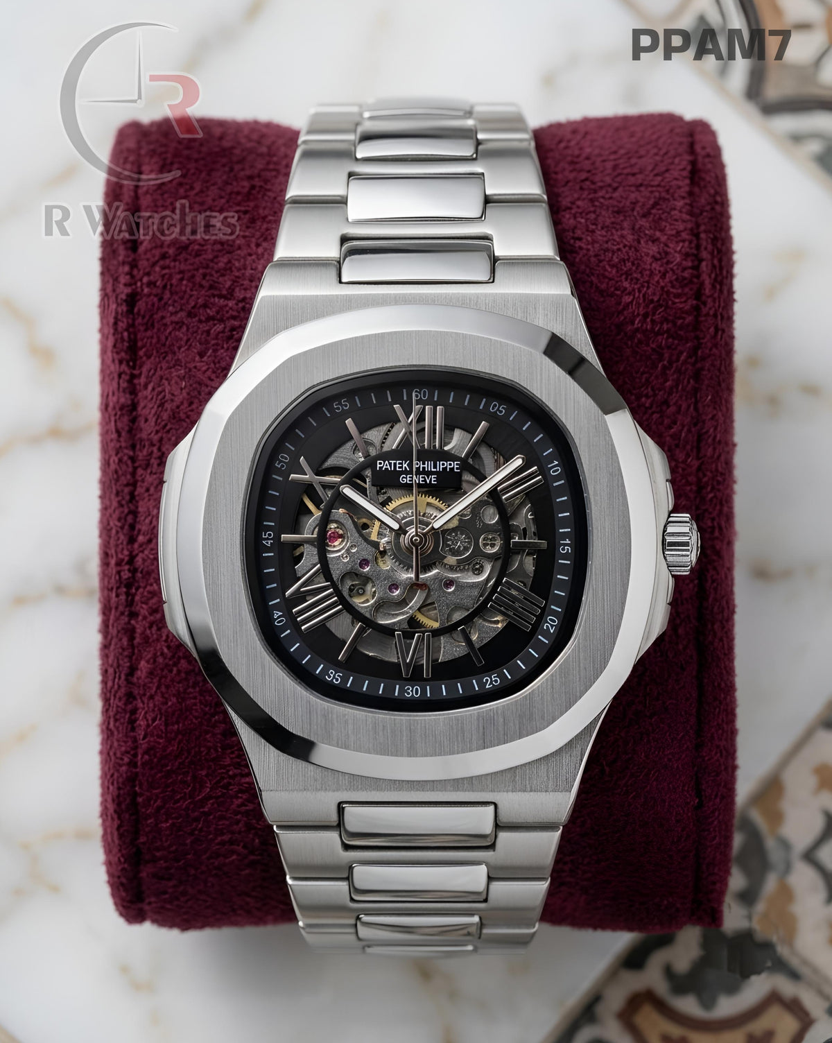 (OS2)🖤⭐ Patek Philippe Automatic Silver Black (PPAM7)