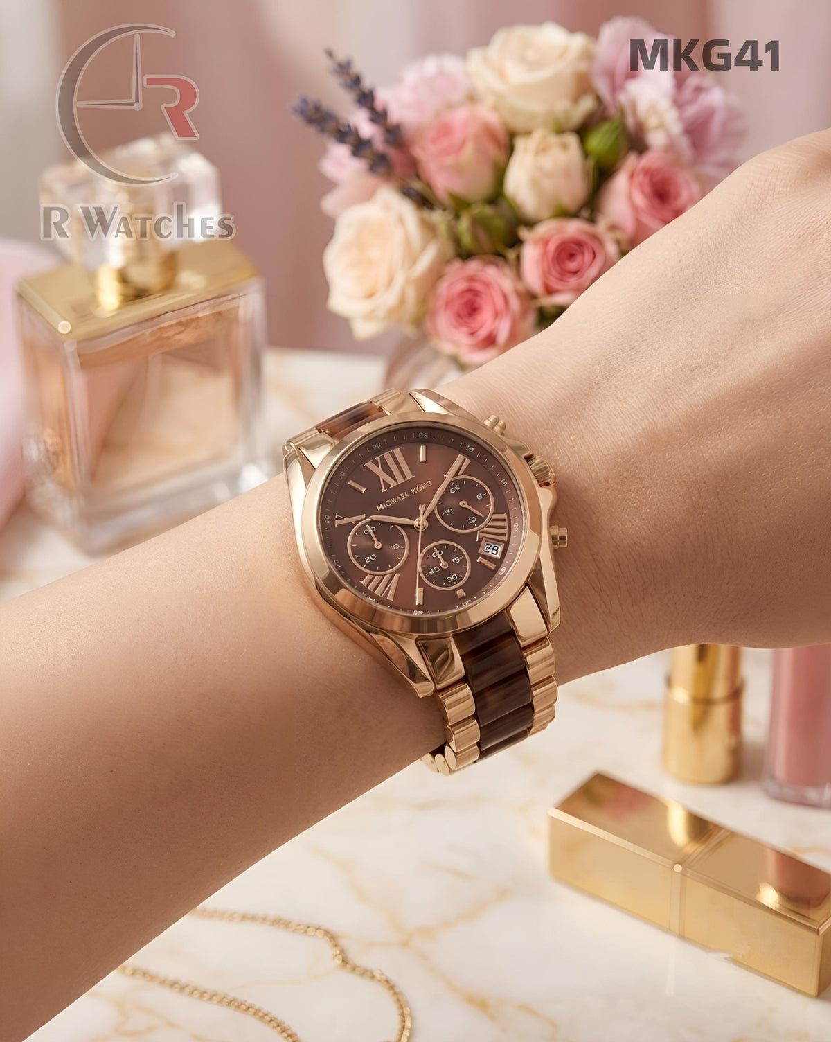 (OS)🖤⬆️⭐🔁 Michael kors girls dual tone brown dial (MKG41)