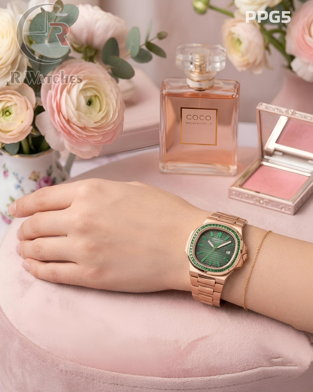 (OS3)🖤⬆️ Patek Philippe Girls Diamond Rose Gold Green (PPG5)