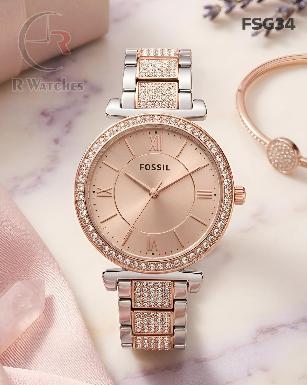 (OS)🖤⭐ Fossil Rose Gold Pink Dial (FSG34)