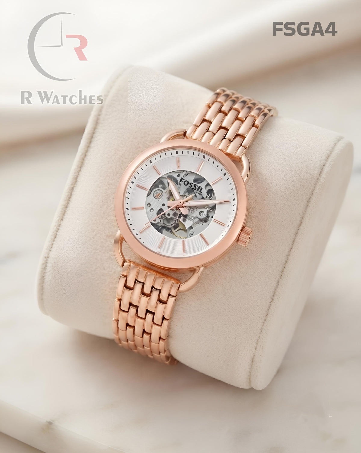 (SS)🖤⬆️ Fossil Girls Automatic Rose Gold White (FSGA4)