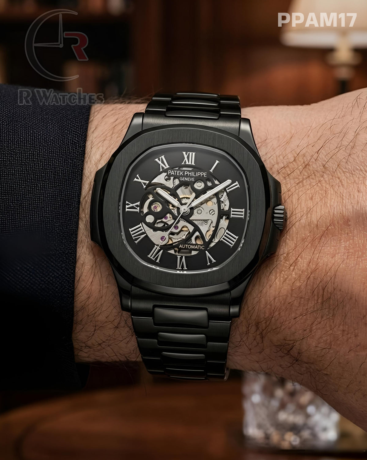 (OS2)🖤⭐ Patek Philippe Automatic Full Black Silver (PPAM17)