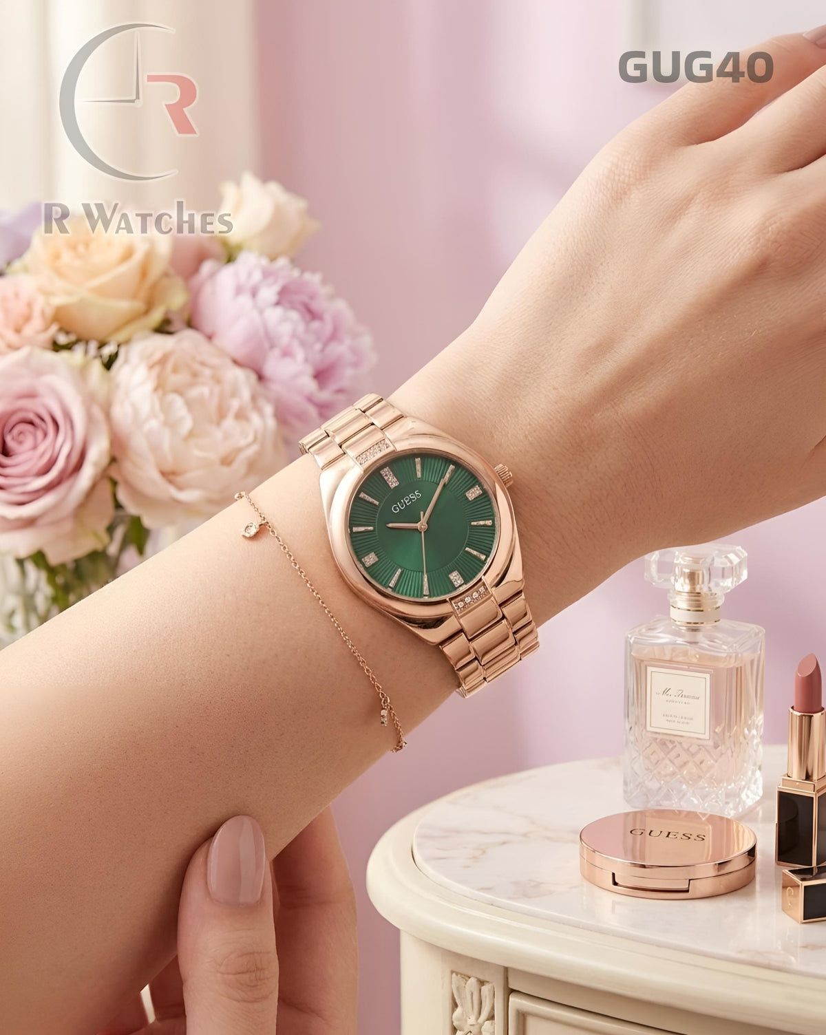 (OS)🖤⭐ Guess girls rose gold green (GUG40)