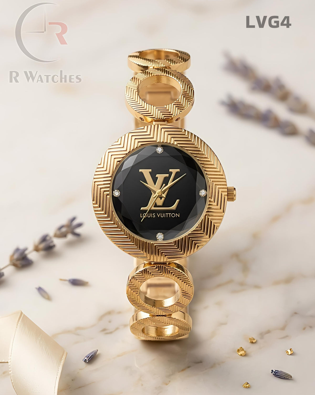 (OS)🖤⭐ LV Girls Diomond Cutt Gold Black Dial (LVG4)