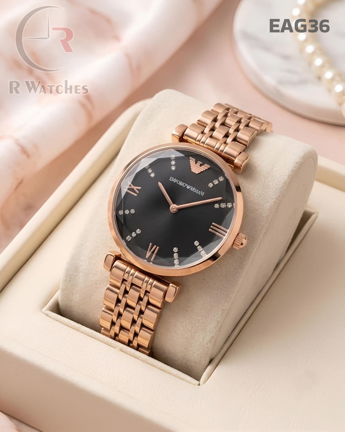 (OS)🖤⭐⬆️ Armani Girls Diamond Cutt Rose Gold Black (EAG36)