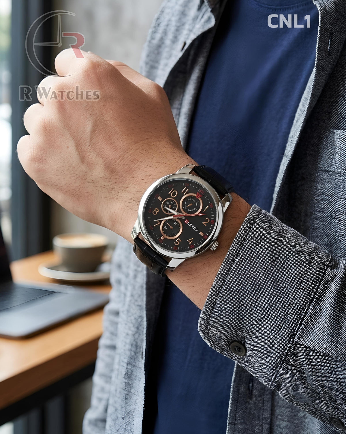 (OS)π€β Curren Leather Black Silver Black Dial (CNL1)