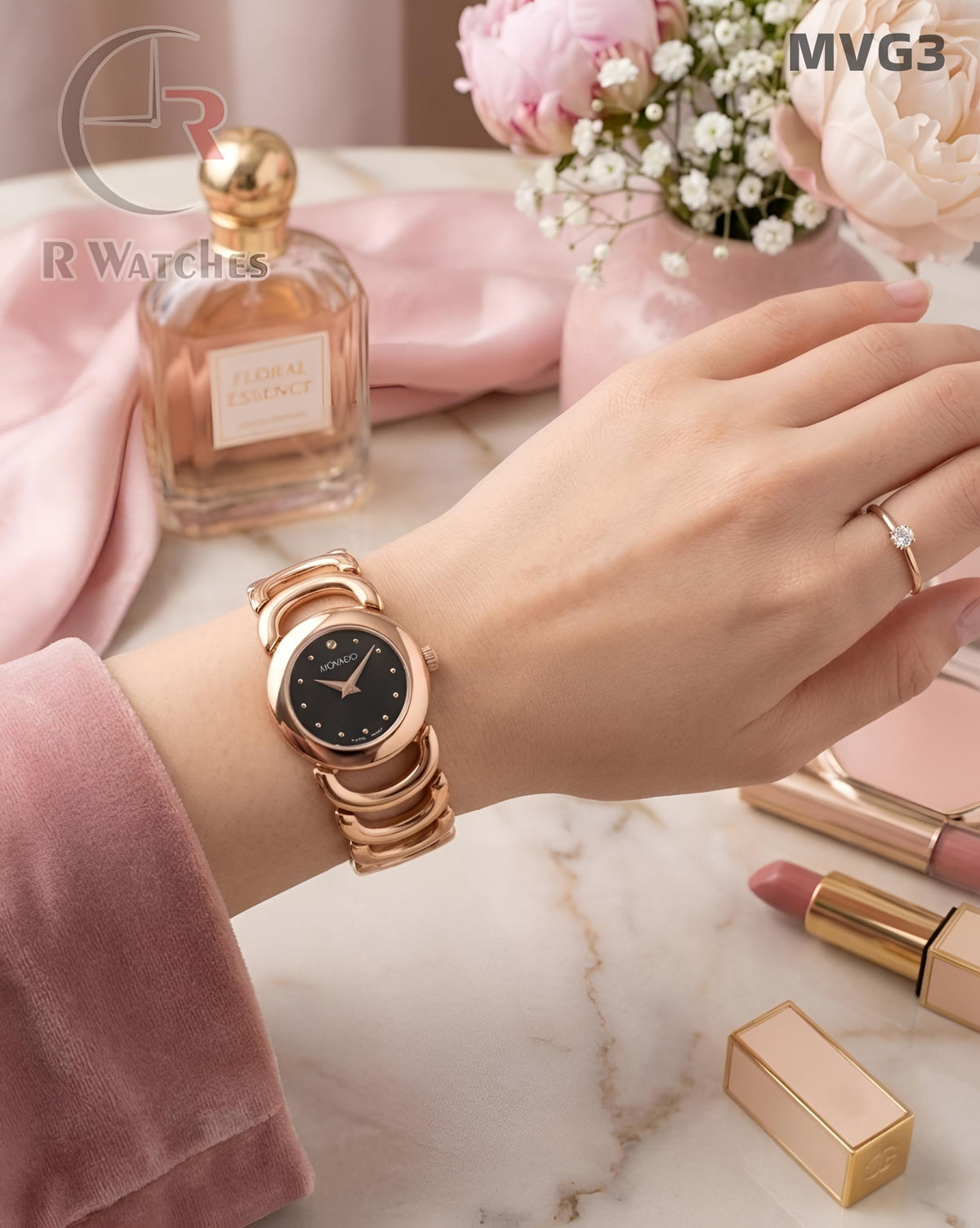 (SS)🖤⬆️🔁⭐ Movado girls rose gold black (MVG3)