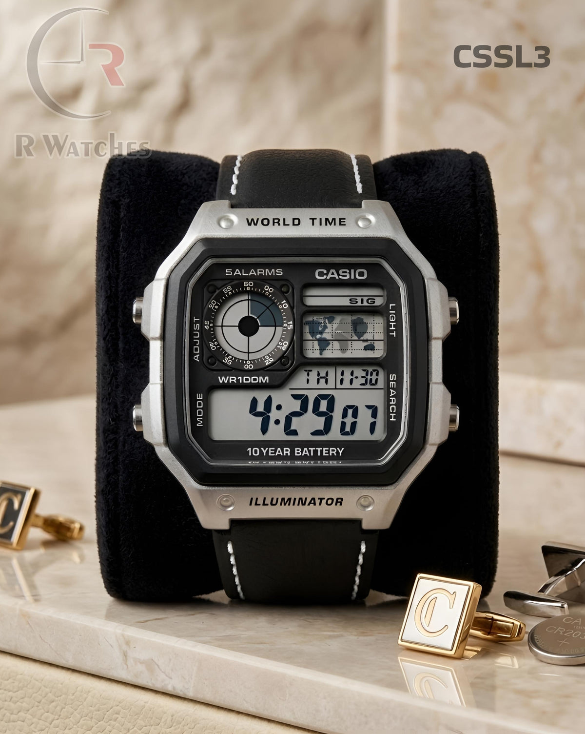 (OS)🖤⬆️🔁⭐ Casio illuminator black leather (CSSL3)