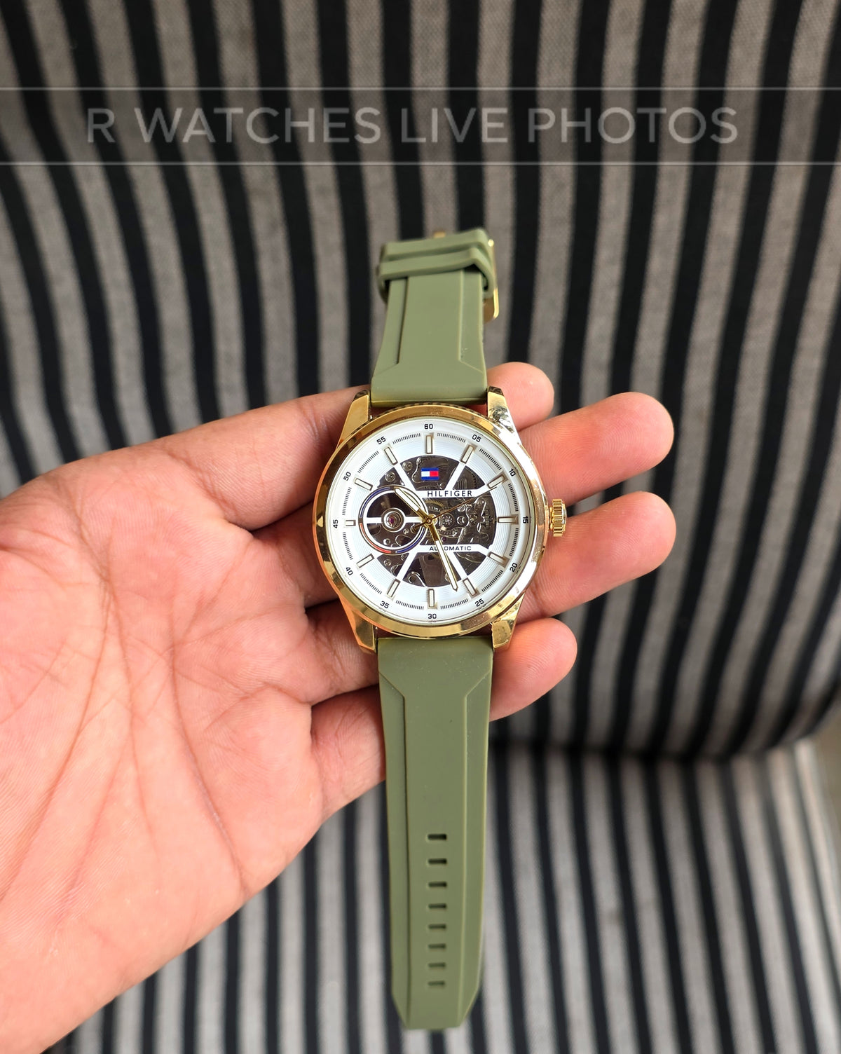 (SS)📷⭐ Tommy Hilfiger Automatic Silicon Gold White Dial (THAS5)
