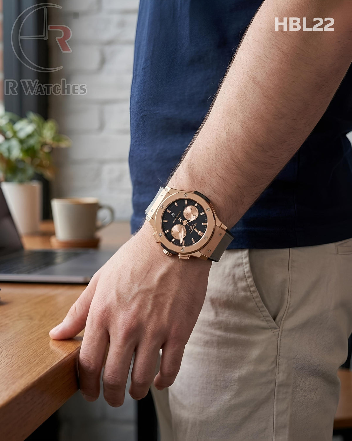 (OS2)🖤 Hublot Leather Rose Gold Grey (HBL22)