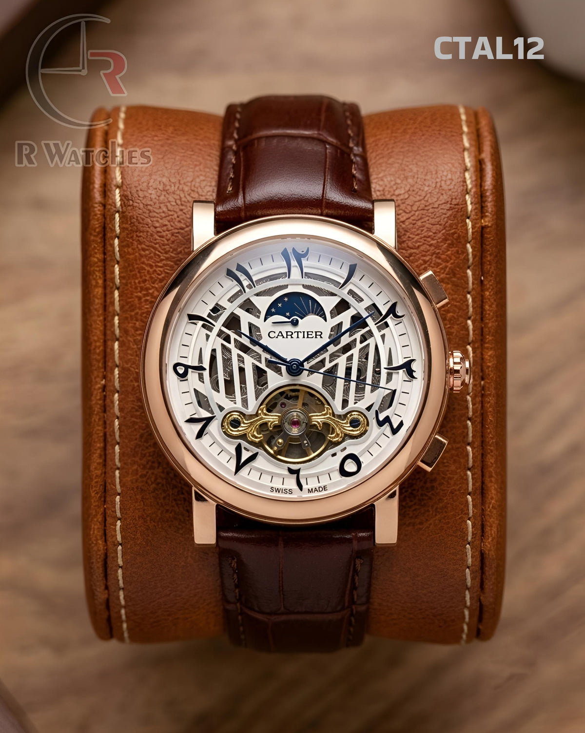 (OS2)🖤⭐ Cartier automatic leather arabFranck Mulleric (CTAL12)
