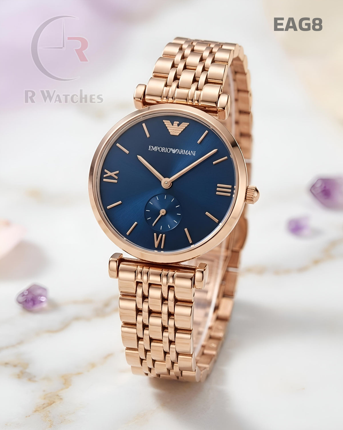 (OS)🖤⭐ Armani Girls Rose Gold Nevy Blue Dial (EAG8)