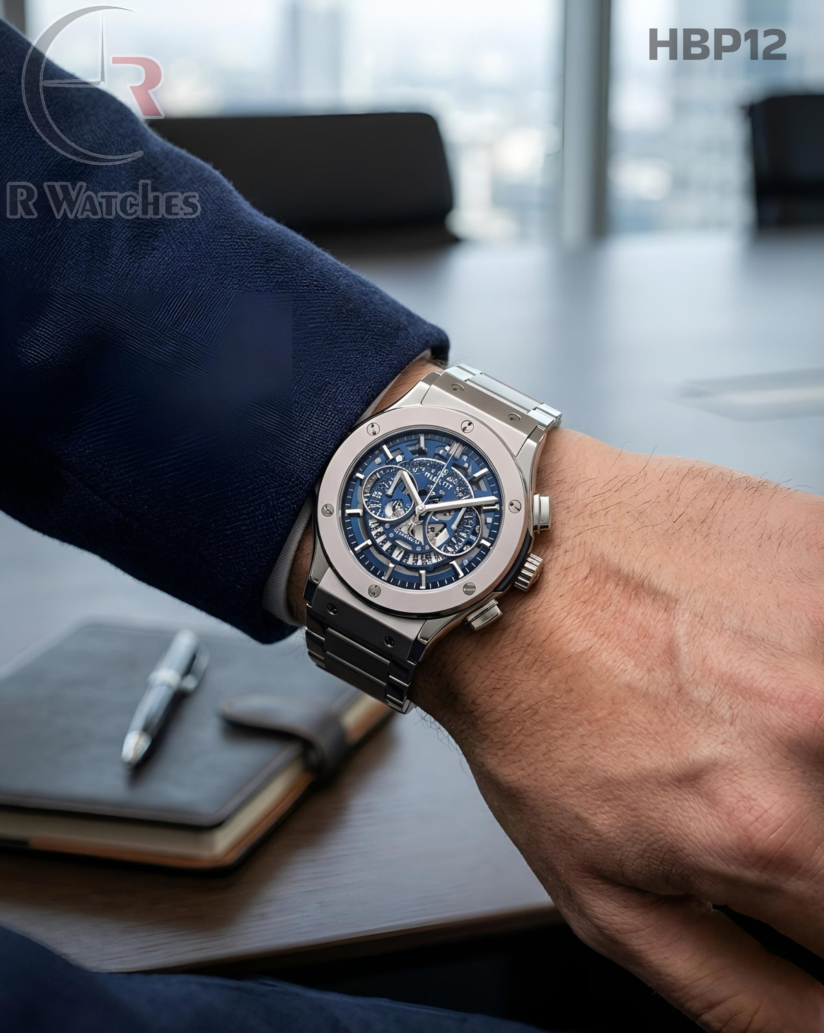 (OS)🖤⭐ Hublot Machinery Silver Nevy Blue Dial (HBP12)
