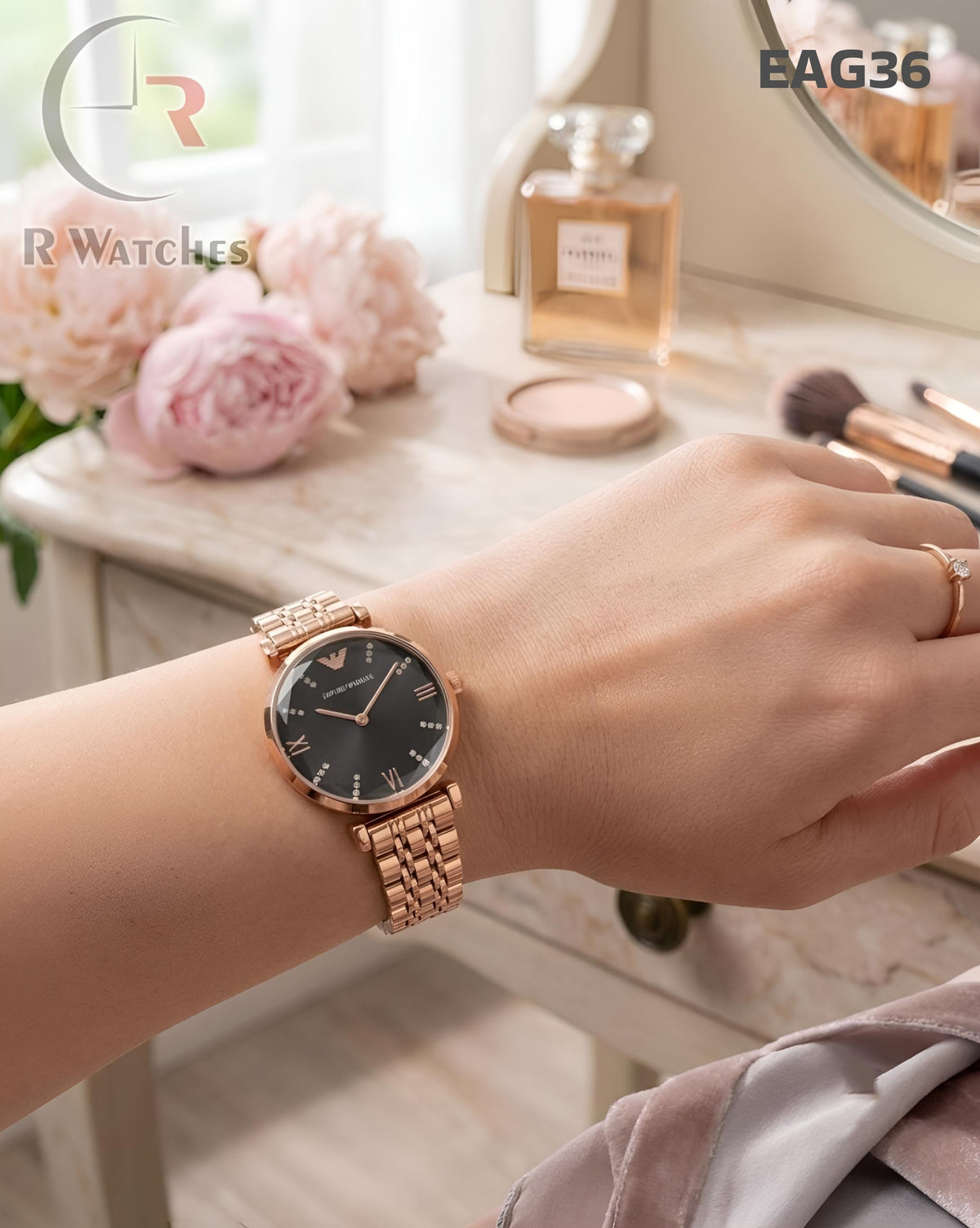 (OS)🖤⭐⬆️ Armani Girls Diamond Cutt Rose Gold Black (EAG36)