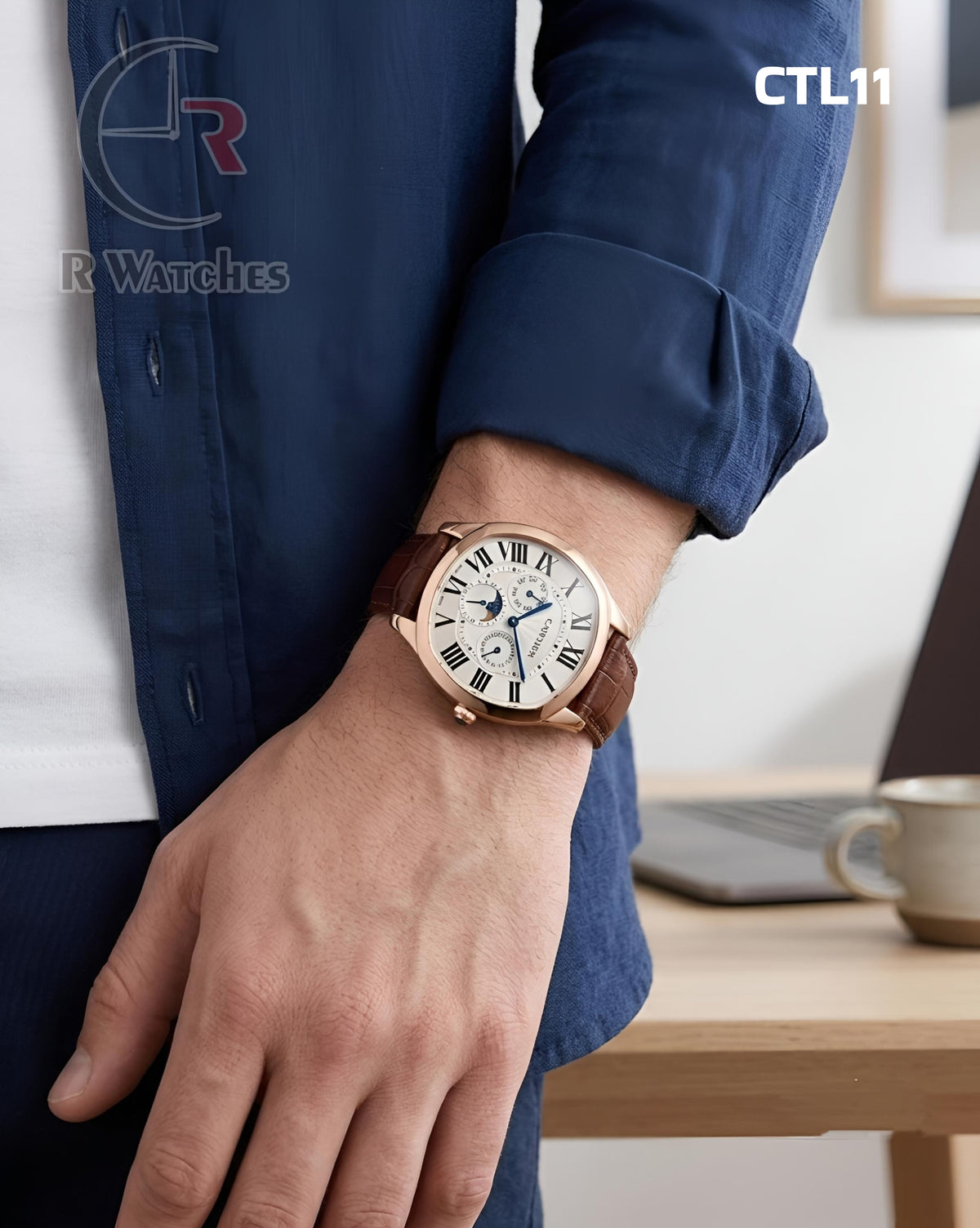 (OS3)🖤⭐ Cartier Leather Sun moon Edition White Roman Dial (CTL11)