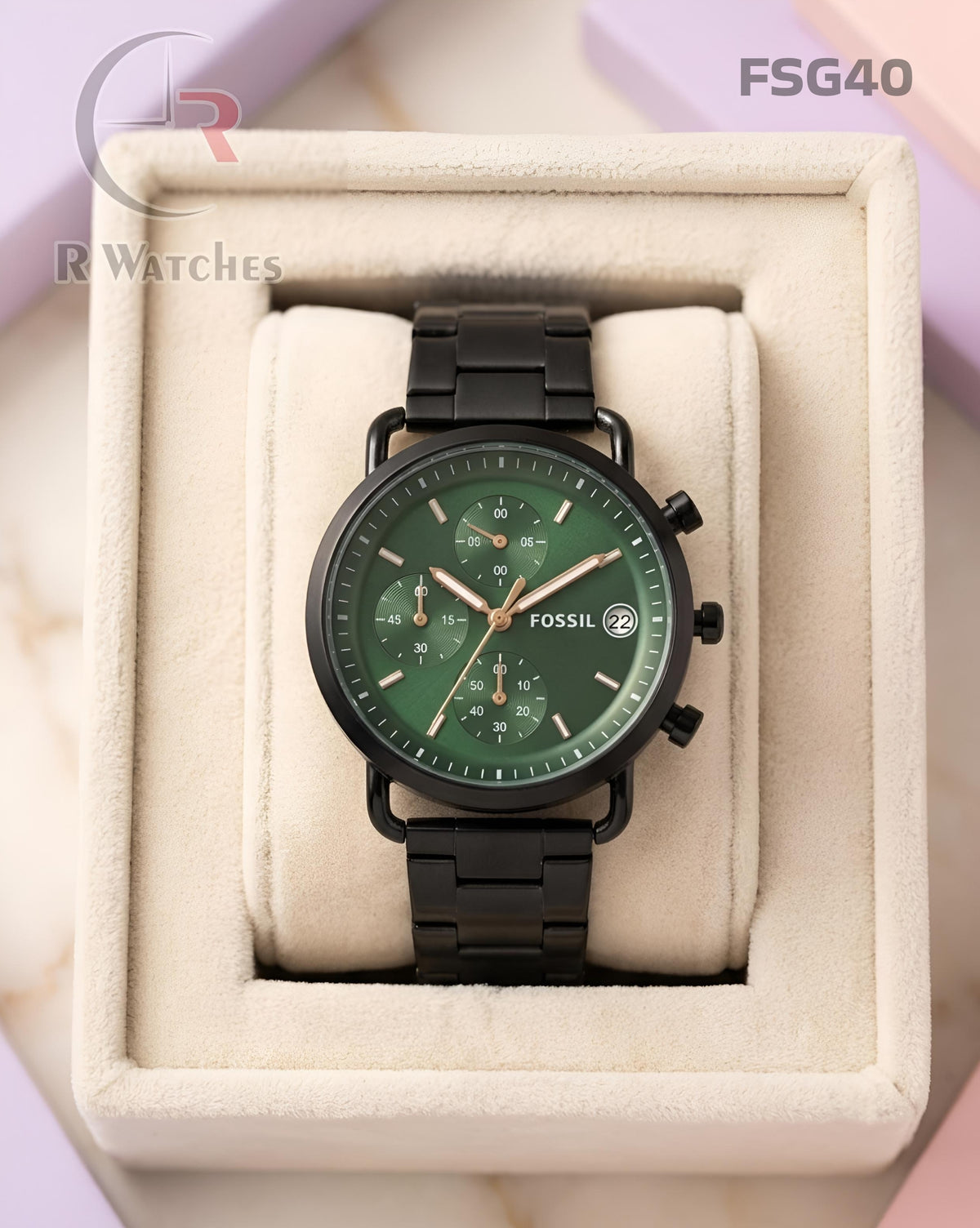 (OS)🖤⬆️🔁 Fossil Girls Black Green Dial (FSG40)