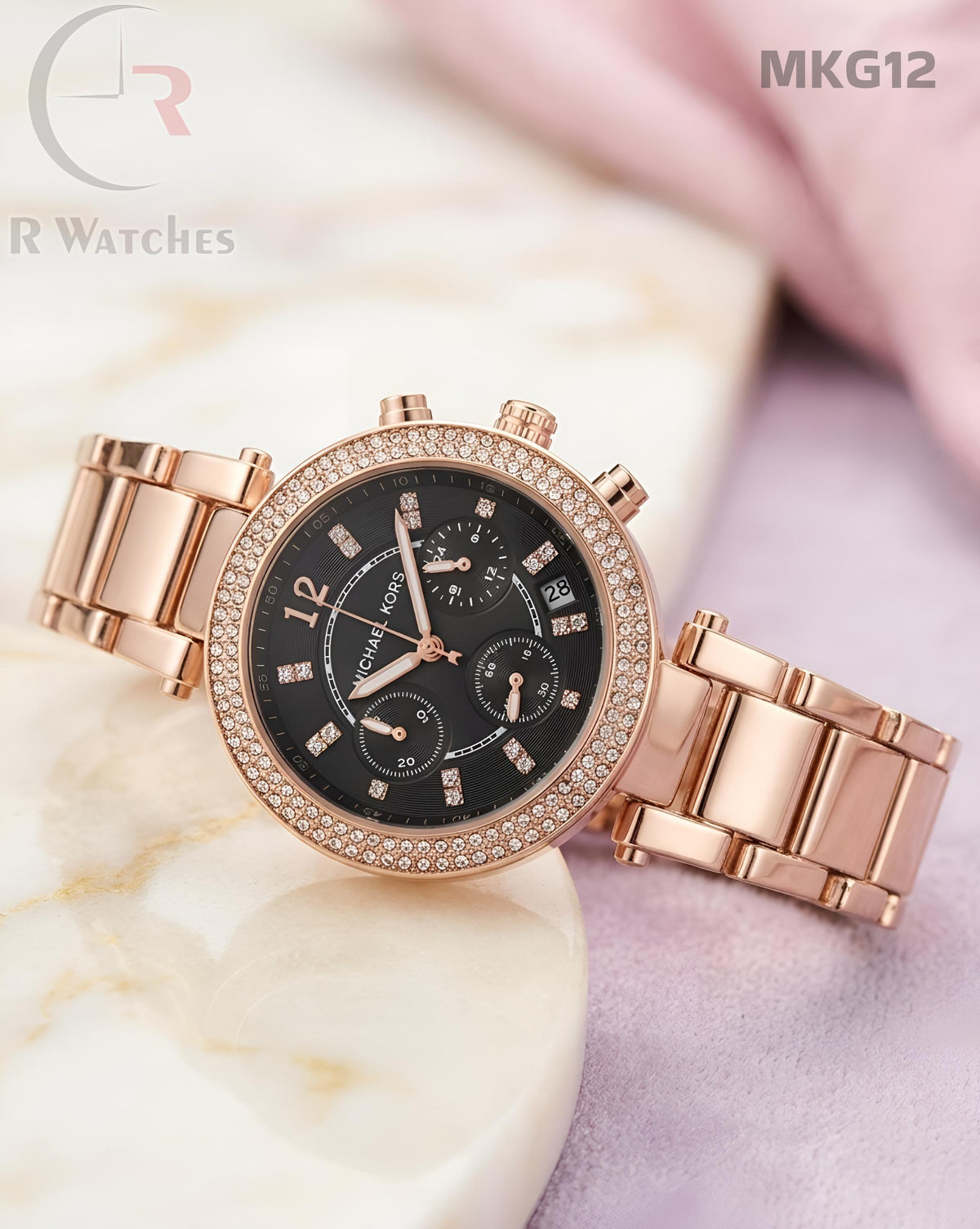 (OS)🖤⭐ MK Girls Rose Gold Black Dial (MKG12)