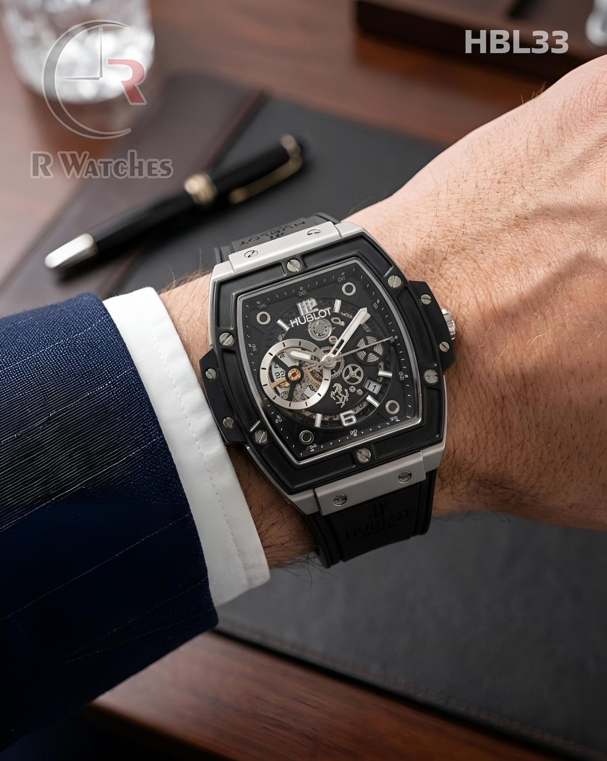 (SS)🖤 Hublot Leather Machinery Black Silver (HBL33)