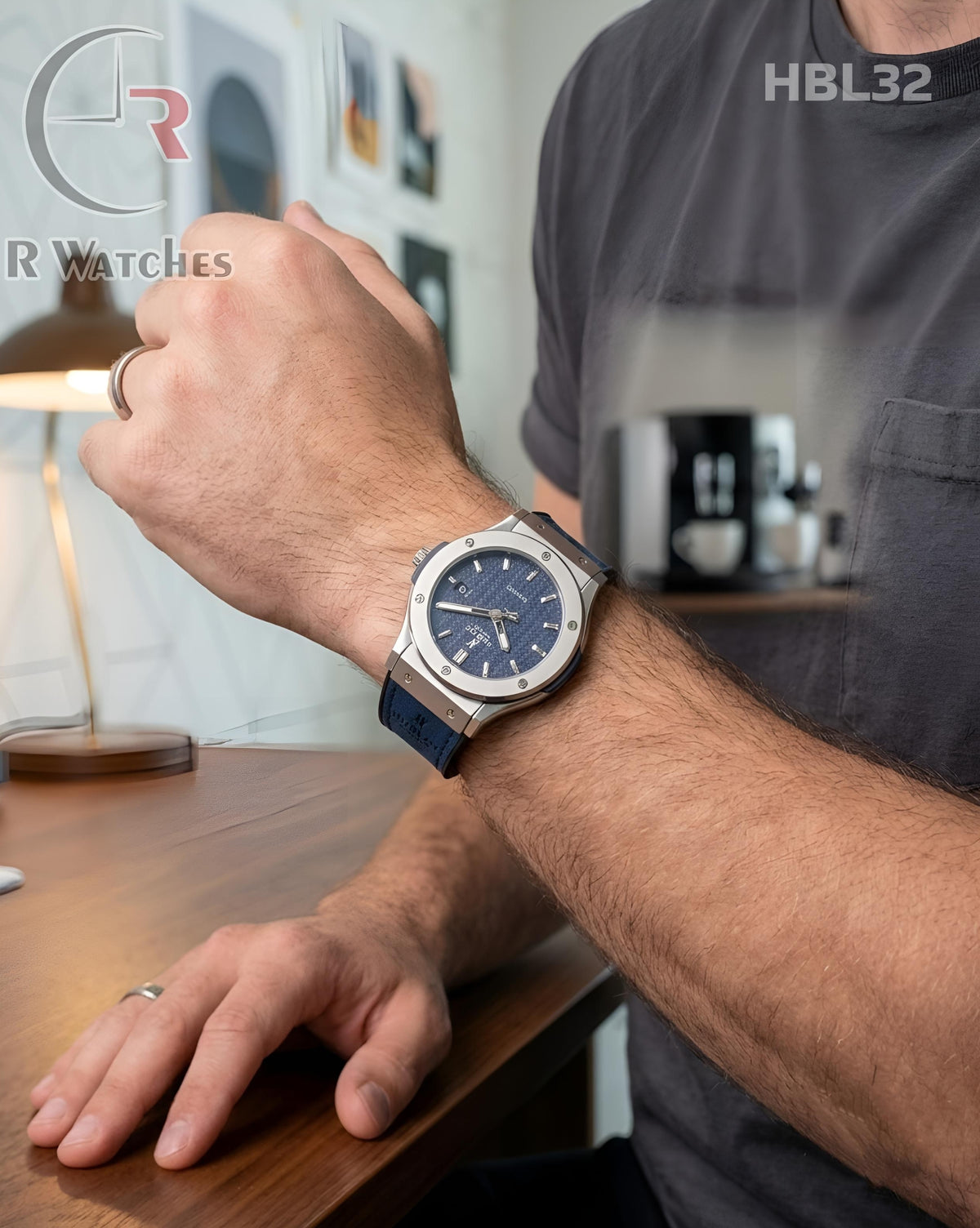 (OS)🖤Hublot Leather Silver Blue (HBL32)