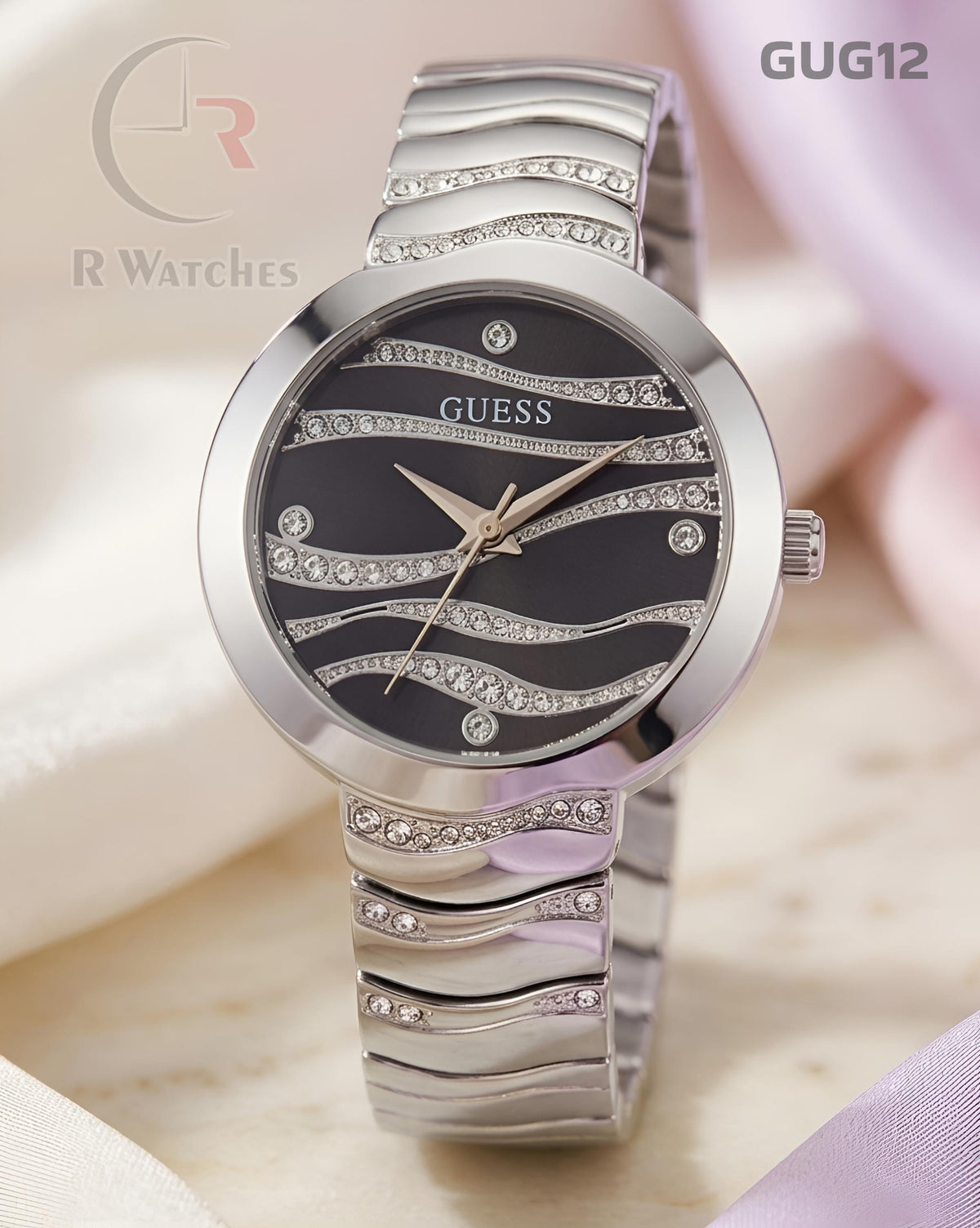 (SS)🖤⭐ Guess Girls Silver Black Dial (GUG12)