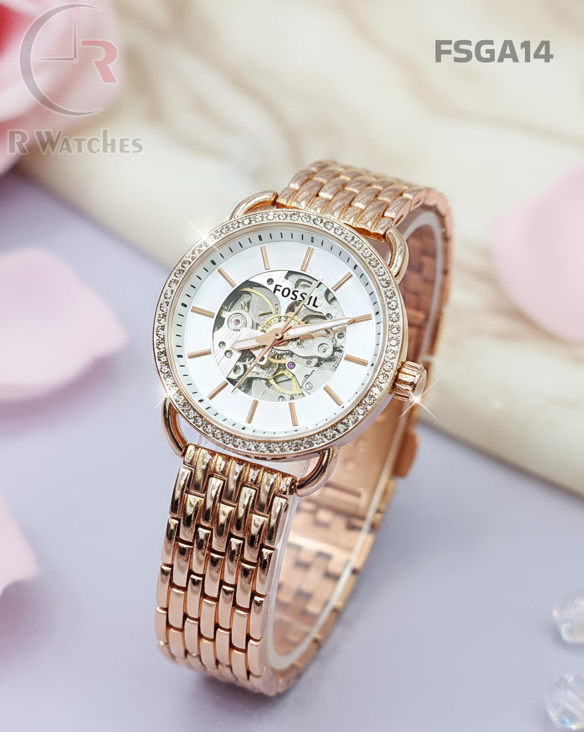 (SS)🖤⬆️⭐ Fossil girls automatic rose gold white (FSGA14)