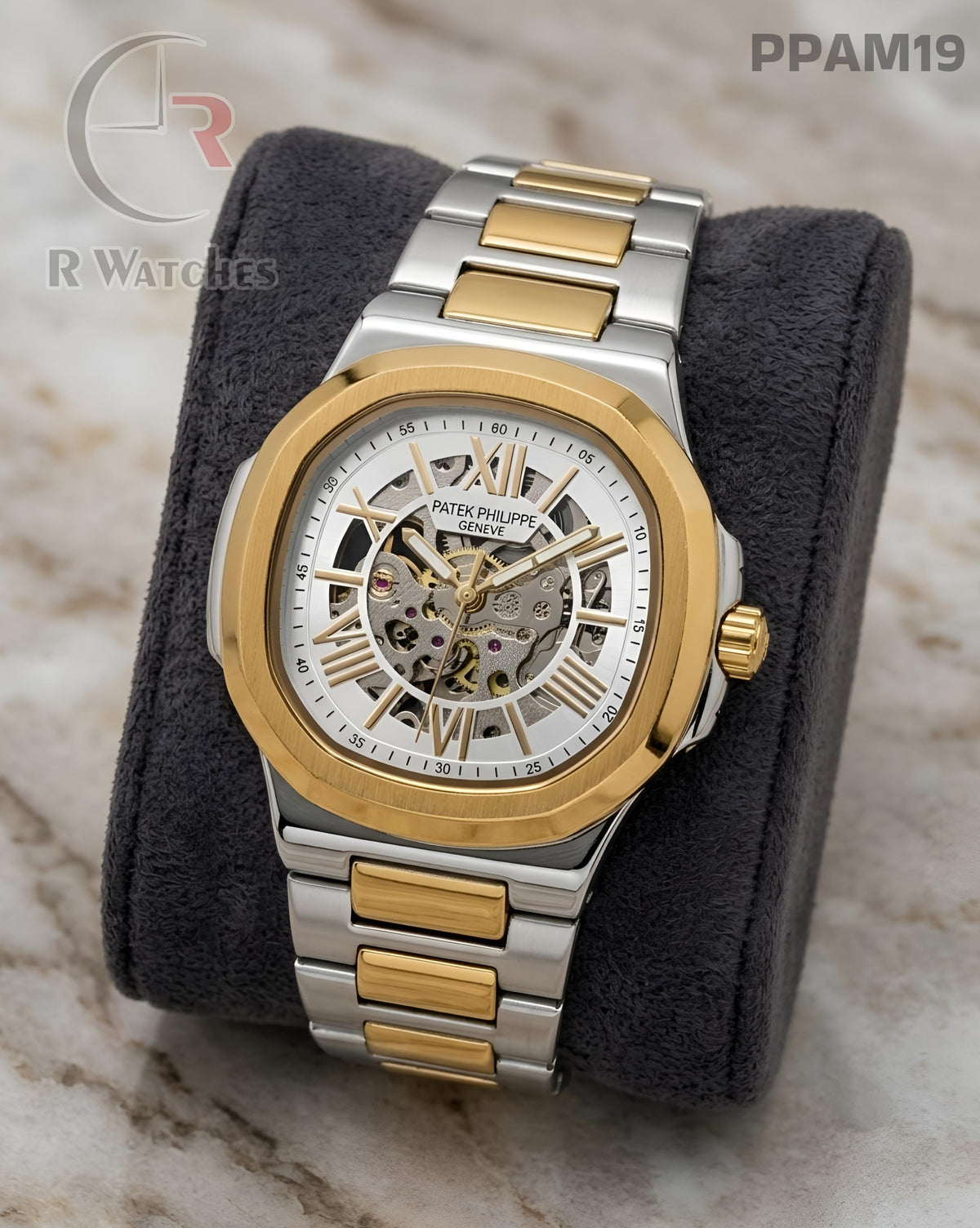 (OS2)🖤⭐ Patek Philippe Automatic Dual Tone White Roman Dial (PPAM19)
