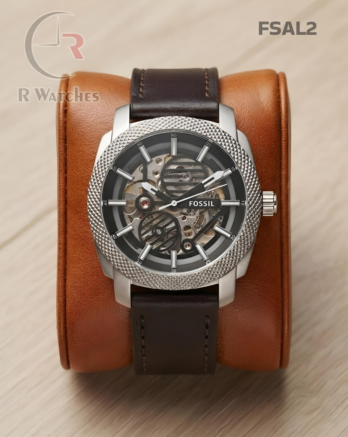 (SS)🖤⭐ Fossil Automatic Leather Silver Black Leather Brown (FSAL2)