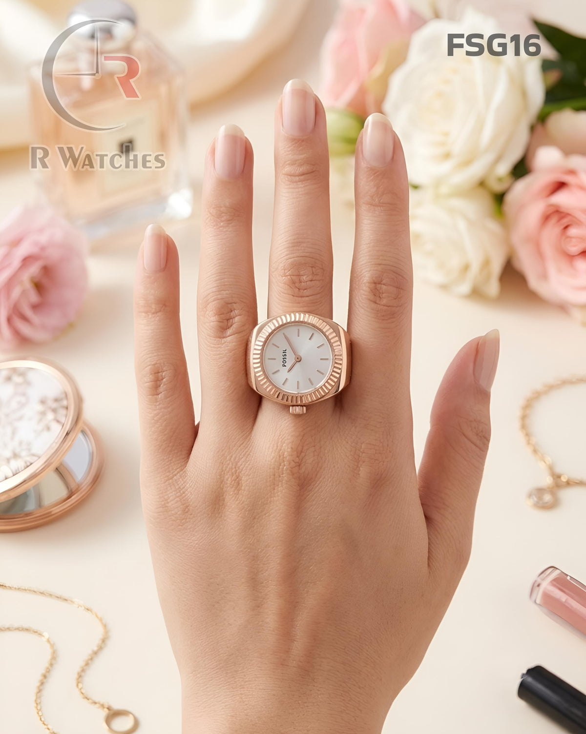 (OS)🖤⬆️ Fossil Girls Ring Circle Rose Gold White (FSG16)