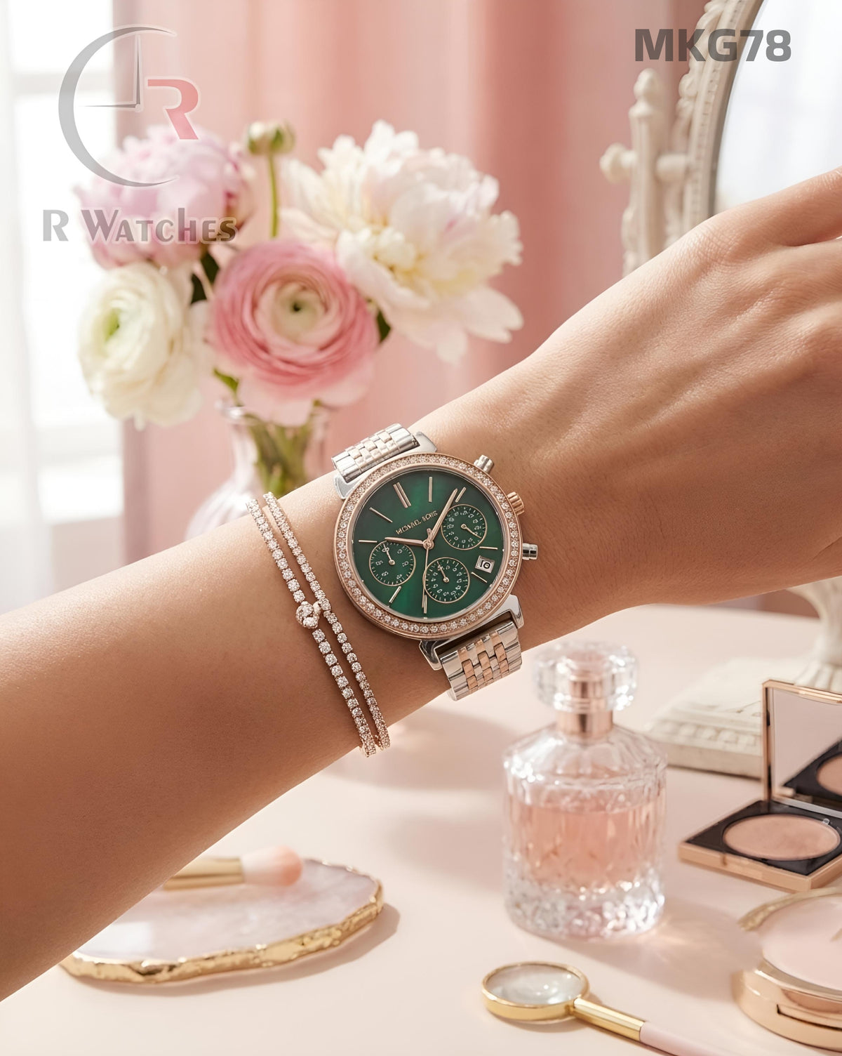 (OS)🖤⬆️ Mk Girls Rose Gold Green (MKG78)
