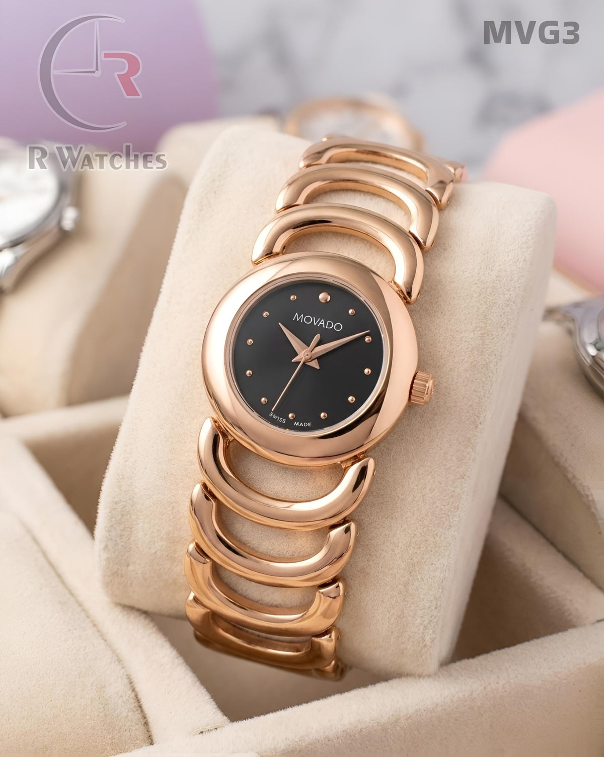 (SS)🖤⬆️🔁⭐ Movado girls rose gold black (MVG3)