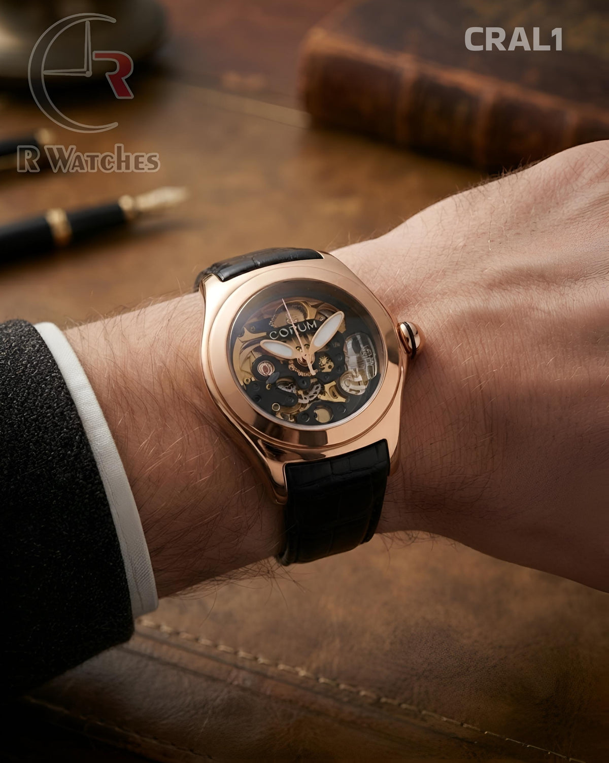 (OS)🖤⭐ Corum Automatic leather Rose Gold Black (CRAL1)