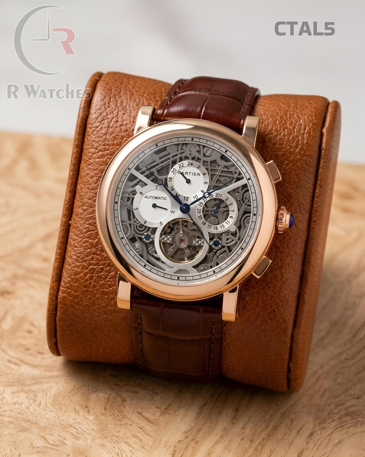 (OS4)🖤⭐ Cartier Automatic Leather Rose Gold Grey Dial (CTAL5)