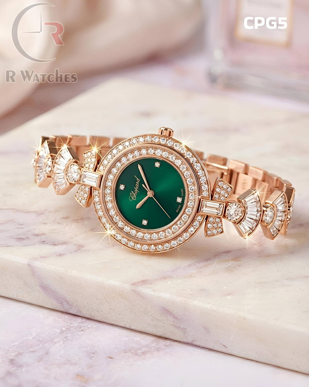 (SS)🖤 Chopard Girls Diamond Rose Gold Green (CPG5)