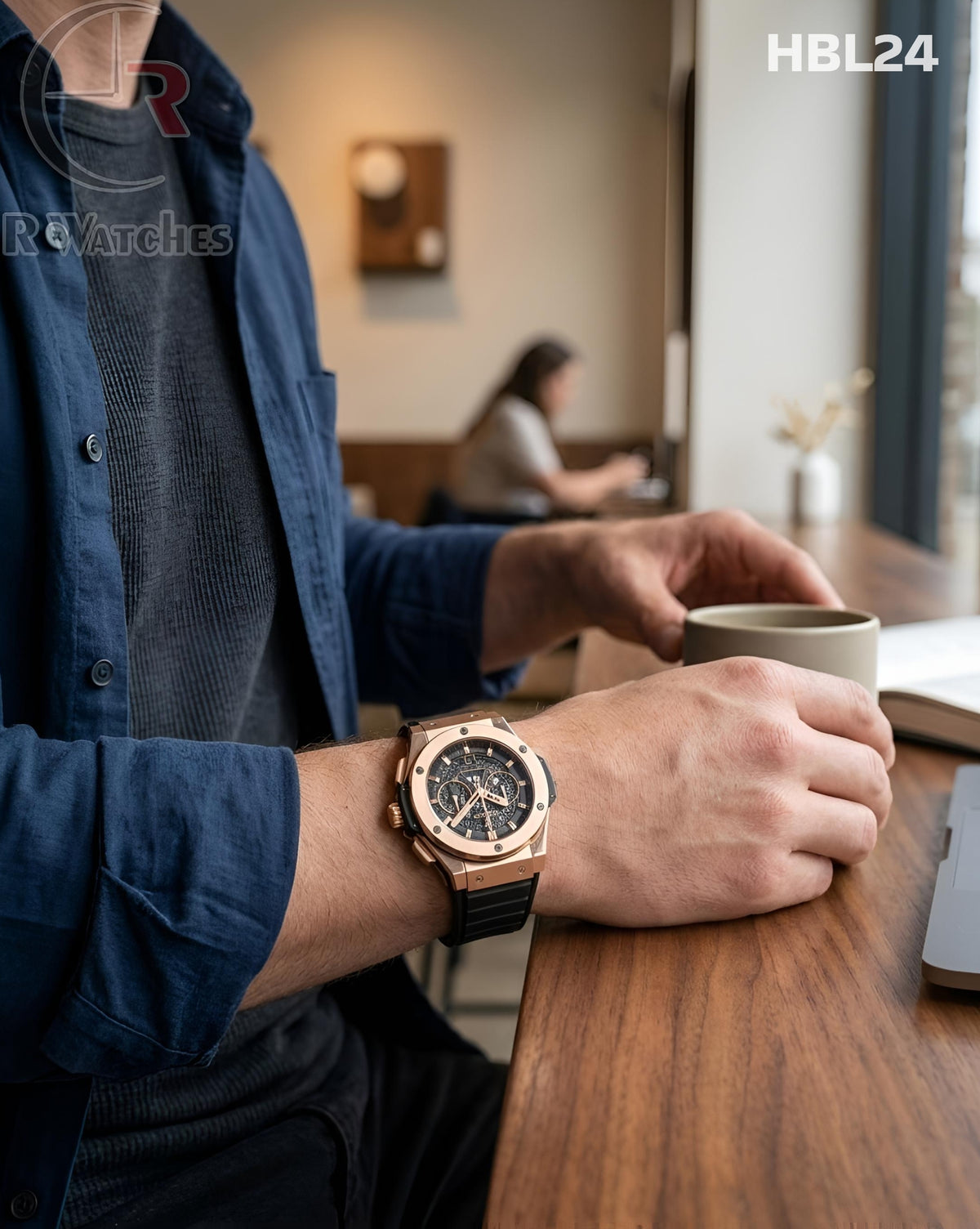 (OS2)🖤Hublot Leather Rose Gold Black (HBL24)