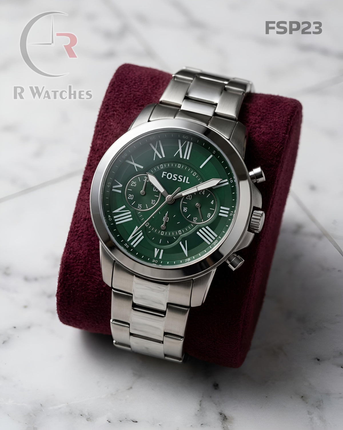 (OS2)🖤⭐ Fossil Silver Green Roman Dial (FSP23)