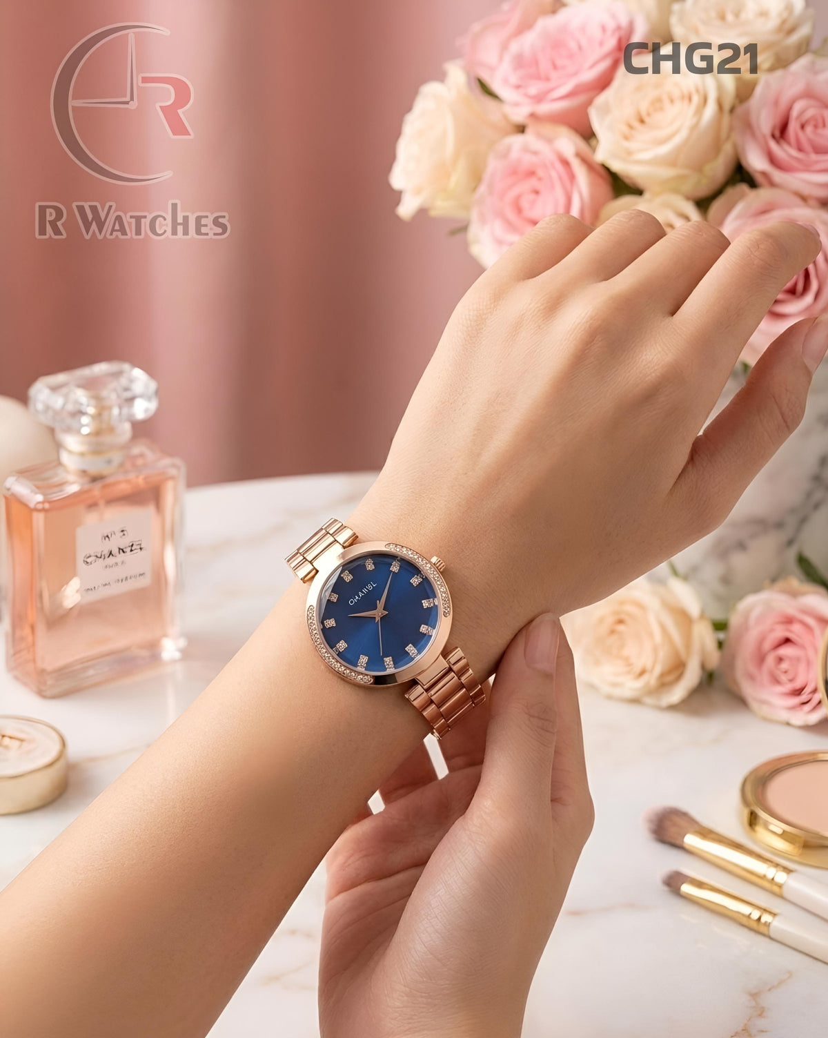 (SS)🖤⭐ Chanel girls rose gold blue dimond (CHG21)