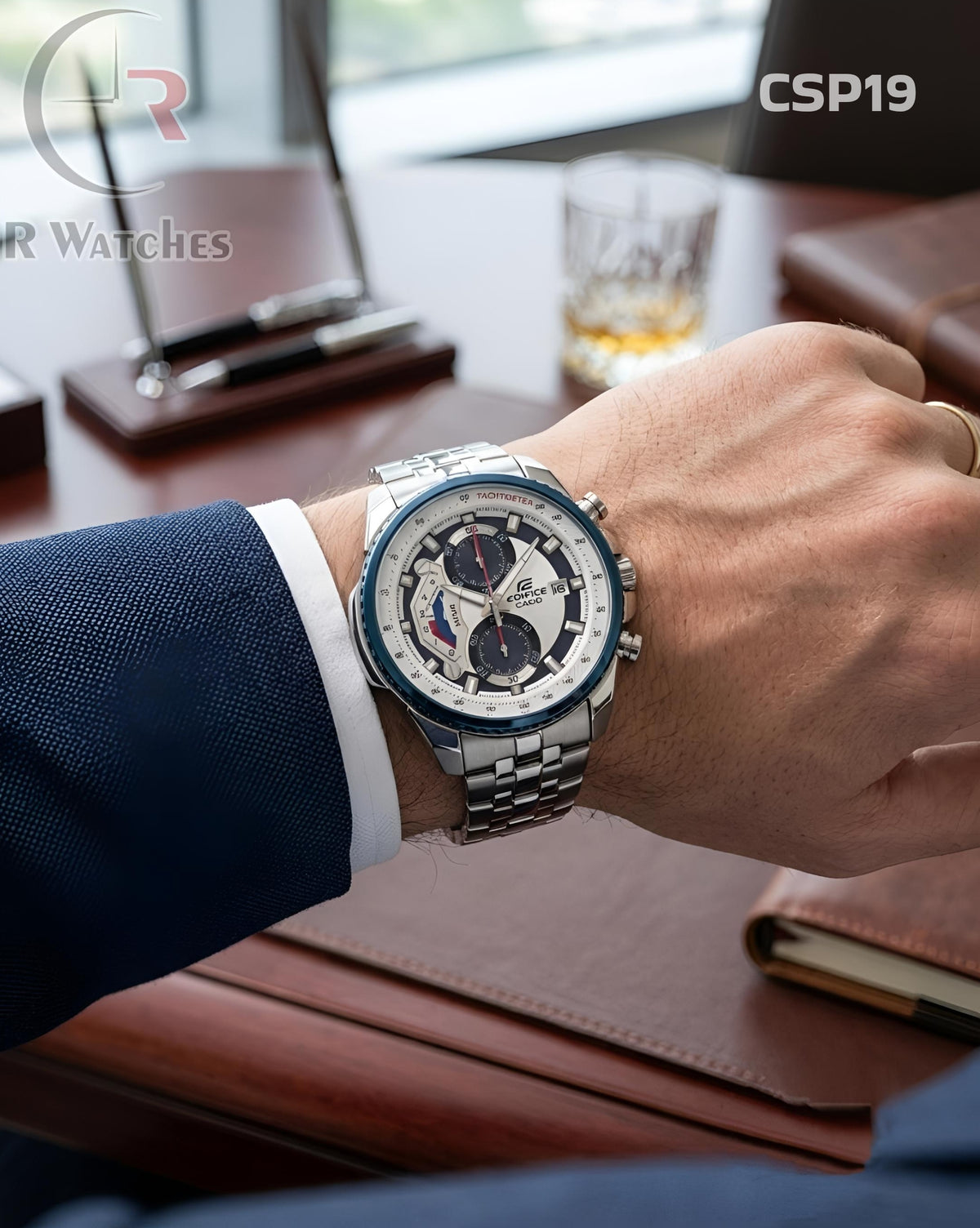 (OS)🖤⭐ Casio Edifice Silver White Blue (CSP19)