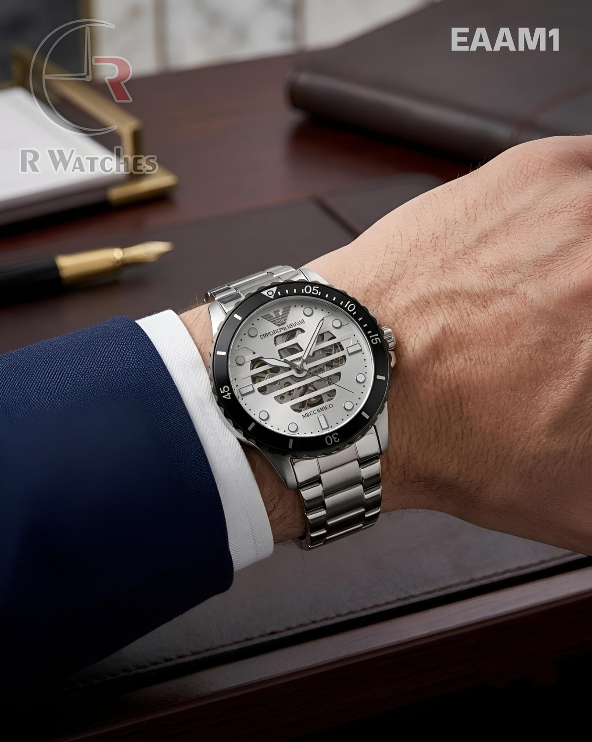 (OS)🖤⭐ Emporio Armani Automatic Black Silver Dial (EAAM1)